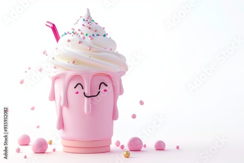 Cute Pink Milkshake with Whipped Cream and Sprinkles.