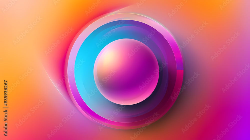 Obraz premium SET Modern poster design with gradient round sphere in the center. Colorful banner design with 3d gradient background