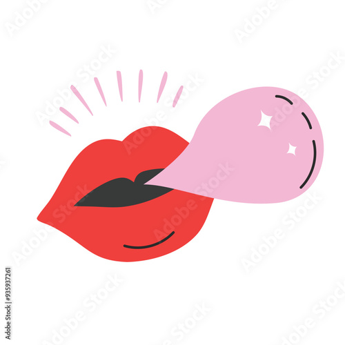 Lips And Bubble Gum. Vector illustration in a flat style.