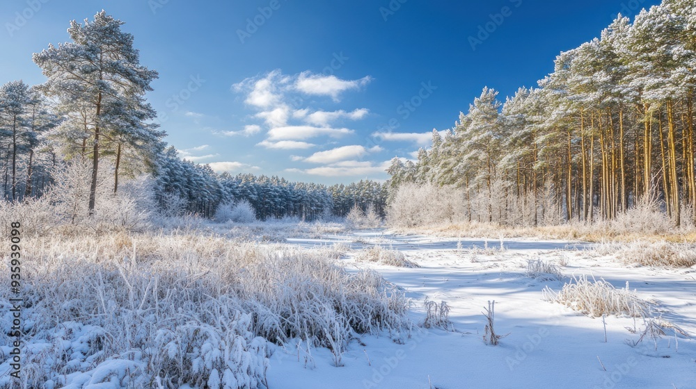 Winter Wonderland: Frosty Forest and Snow Covered Field Winter Wonderland: Frosty Forest and Snow Covered Field
