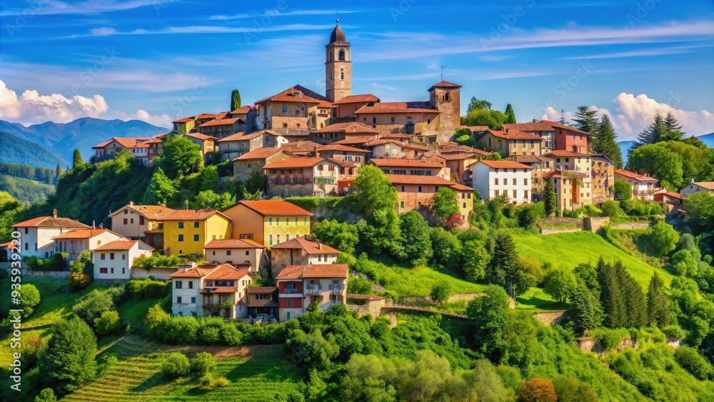 Fototapeta premium Village of Castigliole Saluzzo in Piemonte, Italy, Tuscany, architecture, medieval, town, streets, buildings