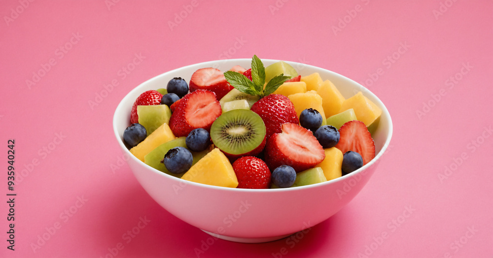 Plate with fruit salad top view with free space Plate with fruit salad top view with free space