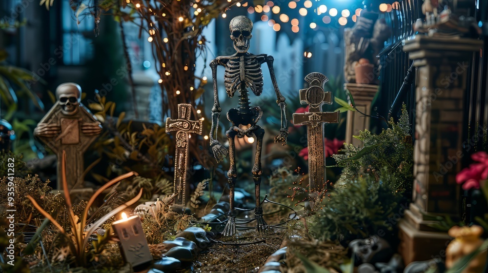 Obraz premium Skeleton yard with haunted ambiance and gravestones for Halloween decor