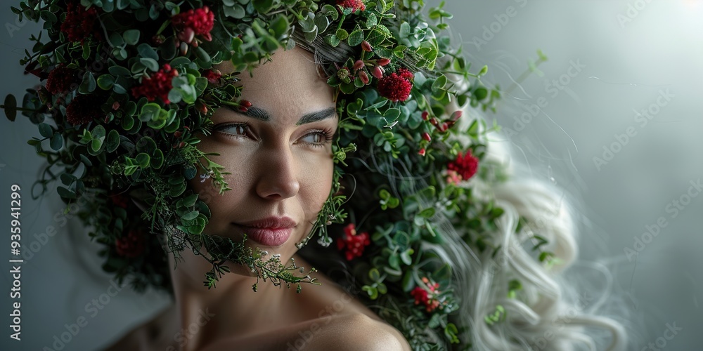 portrait of a woman with flowers portrait of a woman with flowers