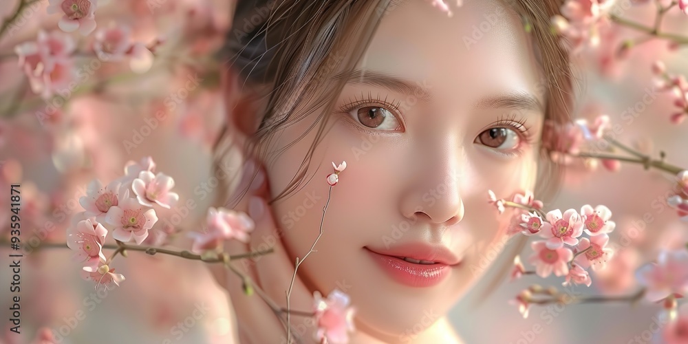 portrait of a woman with cherry blossom portrait of a woman with cherry blossom