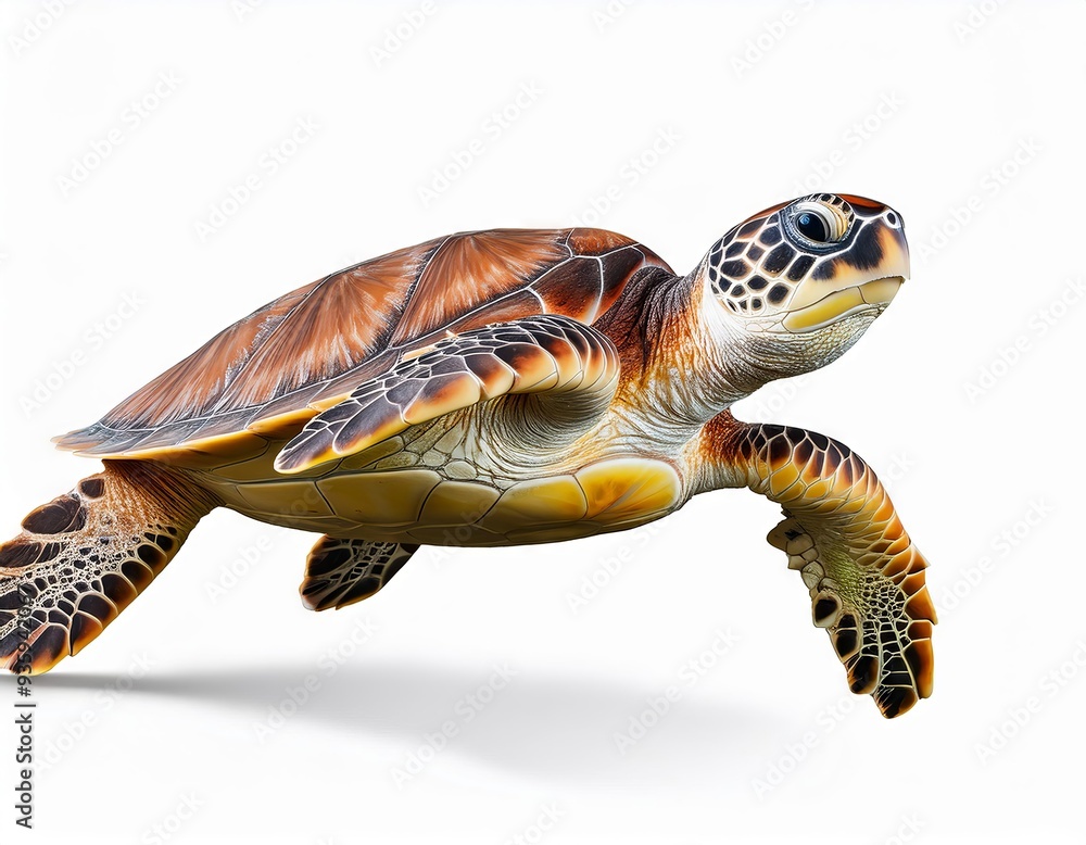Fototapeta premium Green Sea Turtle isolated on white background. 3d render illustration.