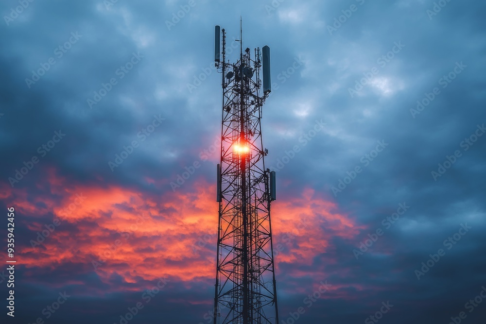 Cell tower against. Generative AI Cell tower against. Generative AI