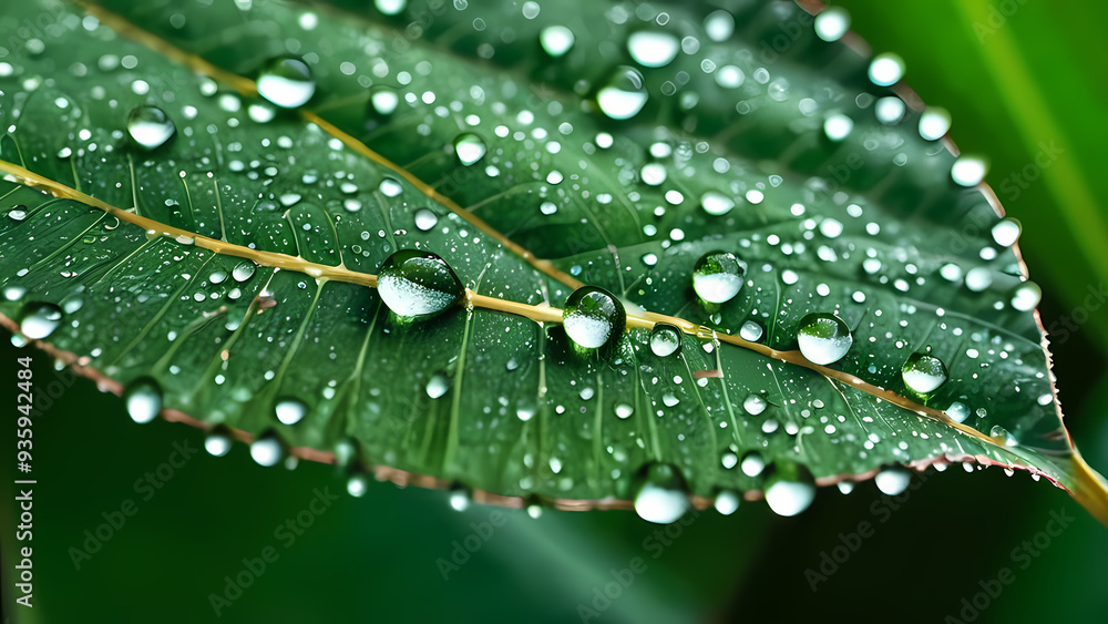 Close Up of Morning Dew on Green Leaves Close Up of Morning Dew on Green Leaves