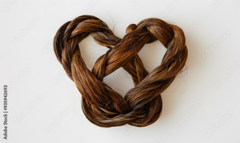 Brown hair knot in shape of heart, isolated on white background. Brown hair knot in shape of heart, isolated on white background.
