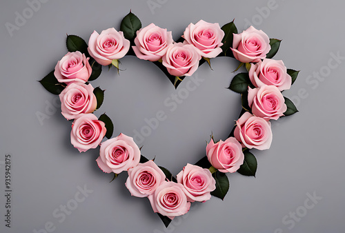 valentine day card pink roses heart shape gray background