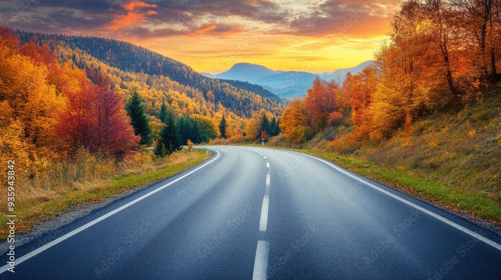 Fototapeta premium Autumn Road Through Forest Landscape
