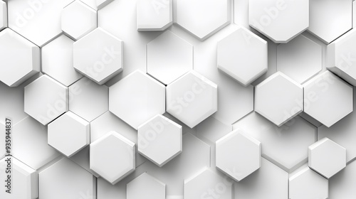 3D White Hexagons on White Background, Abstract Image, Texture, Pattern, Wallpaper, Cover and Screen of Smartphone, Cell Phone, Computer, Laptop, 9:16 and 16:9 Format