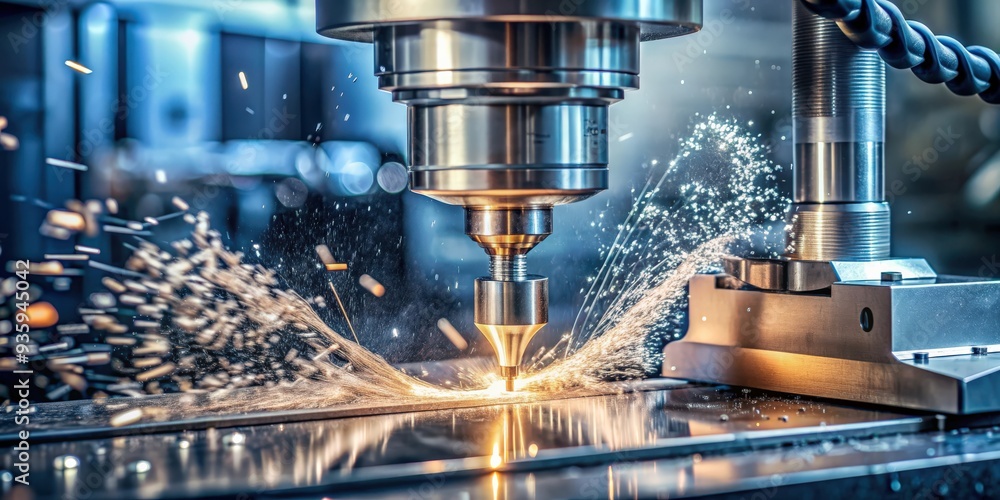 Industrial metalworking cutting process by milling cutter, metalworking, industrial, milling cutter, cutting Industrial metalworking cutting process by milling cutter, metalworking, industrial, milling cutter, cutting
