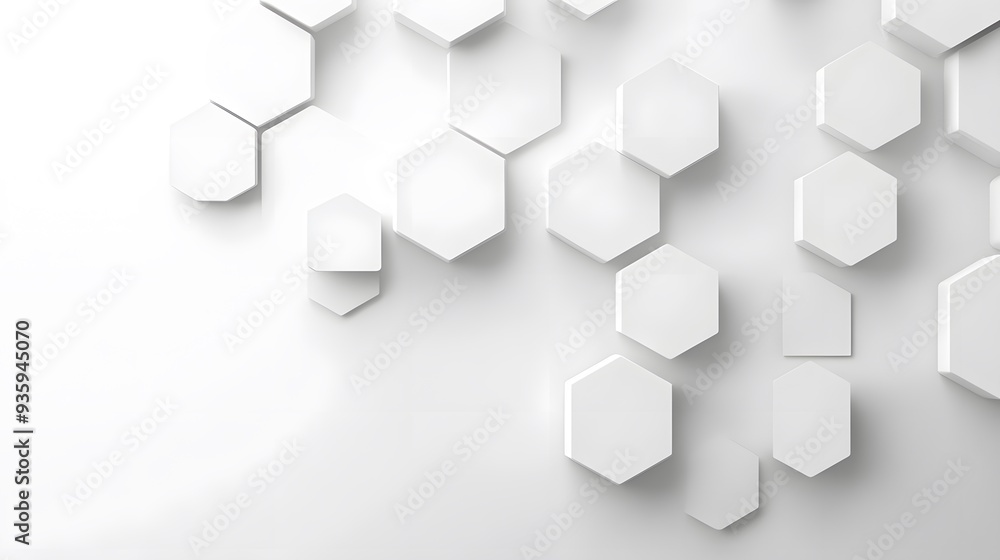 3D White Hexagons on White Background, Abstract Image, Texture, Pattern, Wallpaper, Cover and Screen of Smartphone, Cell Phone, Computer, Laptop, 9:16 and 16:9 Format