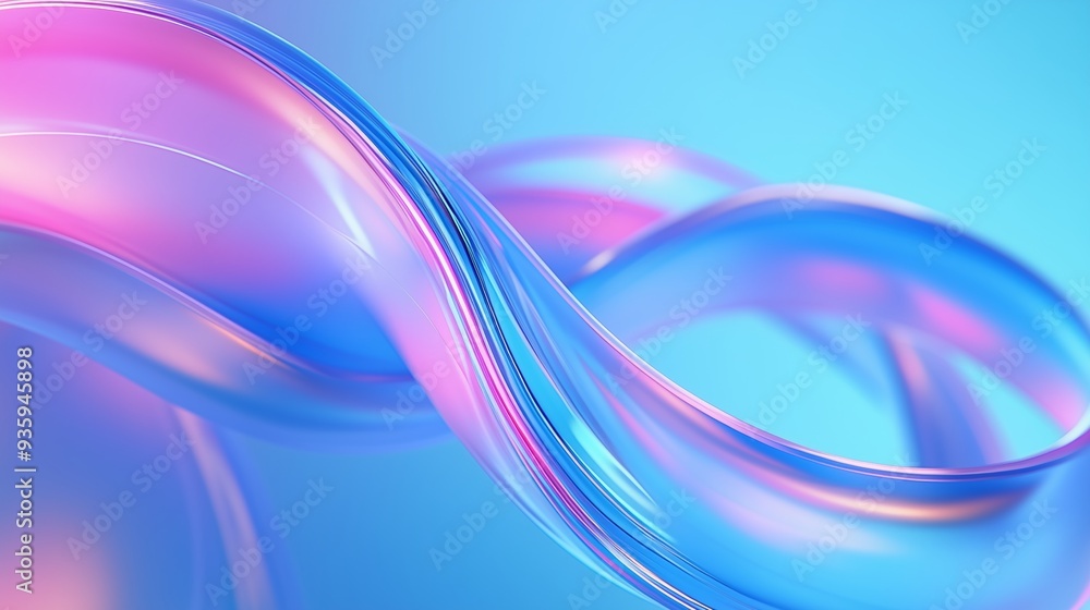 Curved ribbon of light pink and blue colors in the shape of waves on a blue background. Curved ribbon of light pink and blue colors in the shape of waves on a blue background.
