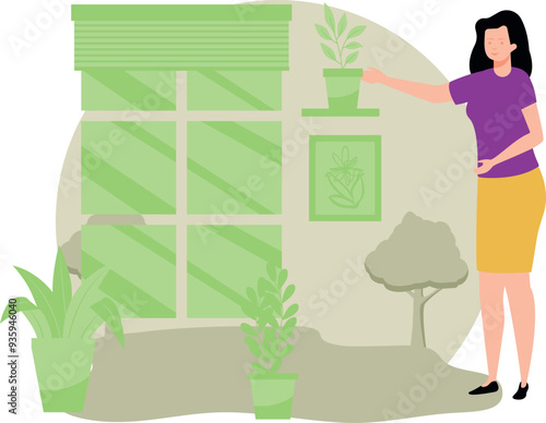 The girl is taking care of the plants.