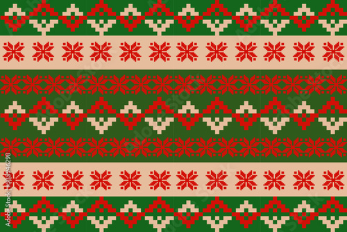 Seamless Christmas Pattern with Snowflakes and Vintage Floral Ornaments in Red,Traditional ethnic, geometric, ethnic,culture, fabric pattern for textiles,rugs,wallpaper,clothing,sarong,batik,wrap.