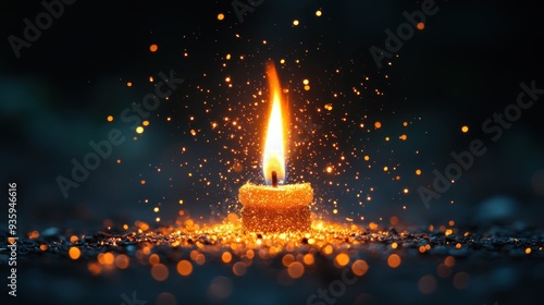 A Single Candle Flame Against Dark Background photo