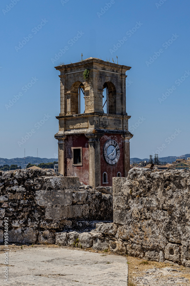 Obraz premium View of the clock tower Kampana Fort from the old fortress in Corfu