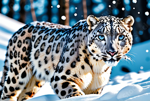 snow leopard shown flat minimalist colors svg vector style