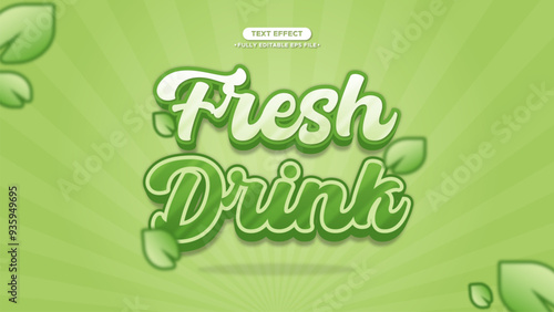 Fresh Drink 3D Text Effect with Green Nature Style Background and Color