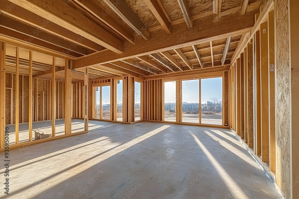 New Home Construction Interior Framing with Windows New Home Construction Interior Framing with Windows