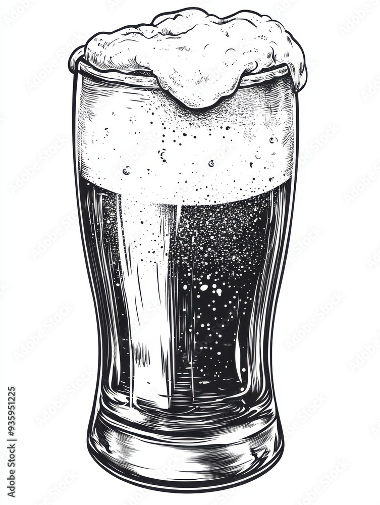 black-and-white-vintage-engraved-art-of-a-frothy-pint-of-beer-with-a