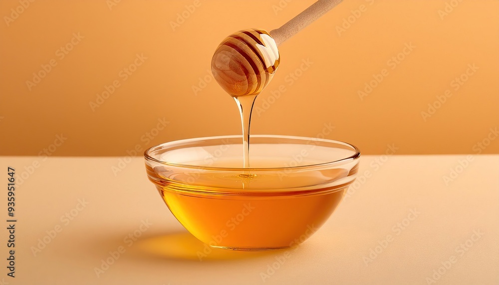 honey dripping from honey spoon in glass bowl honey dripping from honey spoon in glass bowl