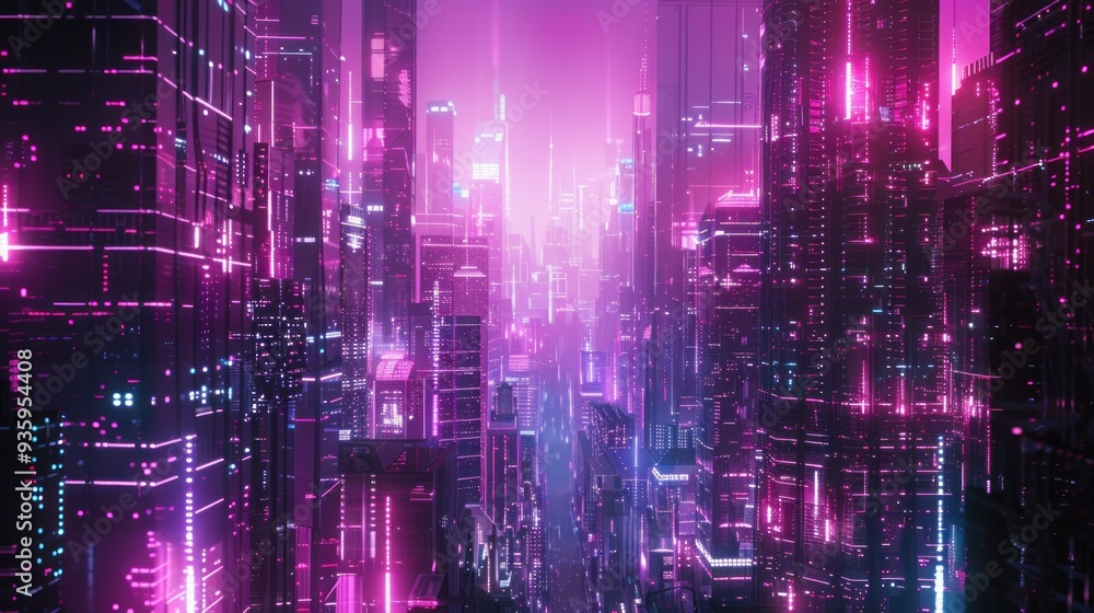 Sci-fi cyberpunk city background with neon lights and futuristic skyscrapers Sci-fi cyberpunk city background with neon lights and futuristic skyscrapers