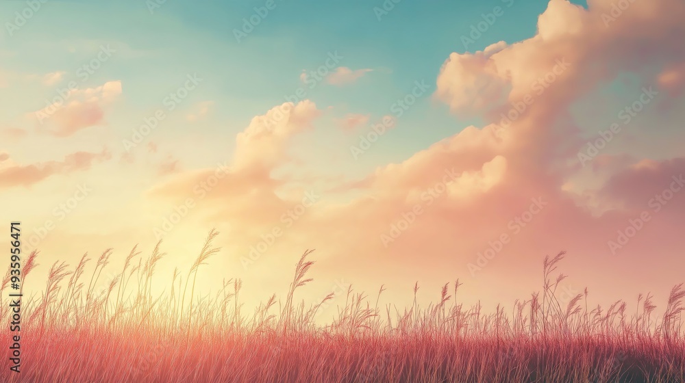 Sunset over a field of tall grass, a warm and serene background for peaceful and natural design themes
Sunset over a field of tall grass, a warm and serene background for peaceful and natural design themes