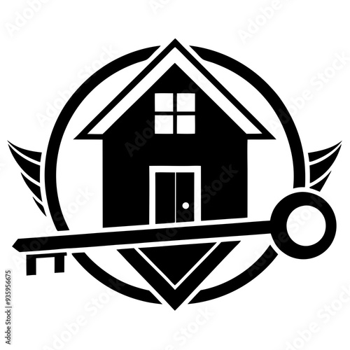 A modern, persuasive logo of a key for real estate agents.