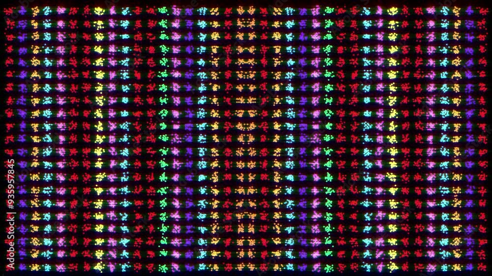 ragged little balls in colors divided into columns that vary in different ways. Small particles move and together form a nice colorful wall