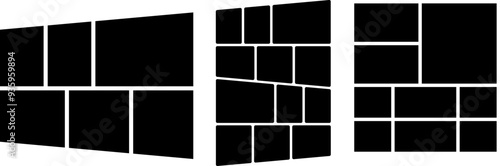 Empty collage photo set template, black tiles wall with a white border rectangle moodboard background vector illustration.