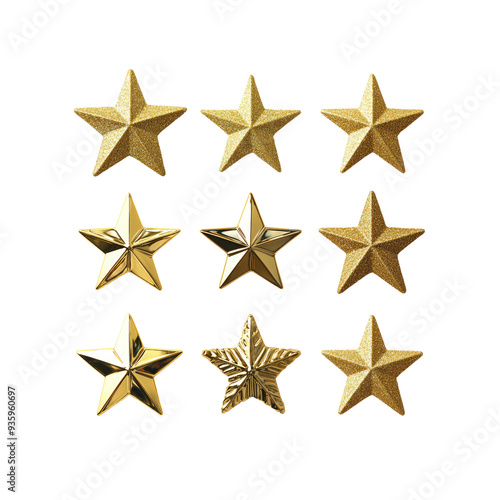 Nine Golden Stars on Black Background