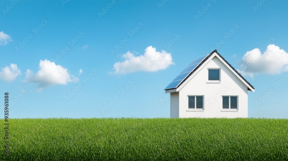 A serene house set against a clear blue sky and lush green field, symbolizing peace, sustainability, and modern living. A serene house set against a clear blue sky and lush green field, symbolizing peace, sustainability, and modern living.