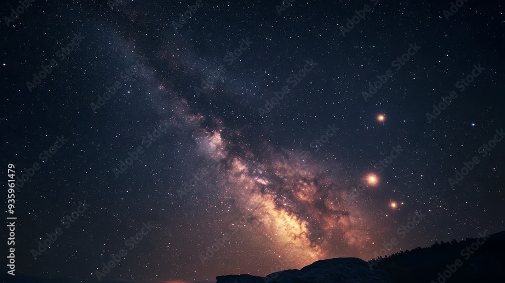 Milky Way Galaxy over a Silhouetted Mountain Range at Night Milky Way Galaxy over a Silhouetted Mountain Range at Night