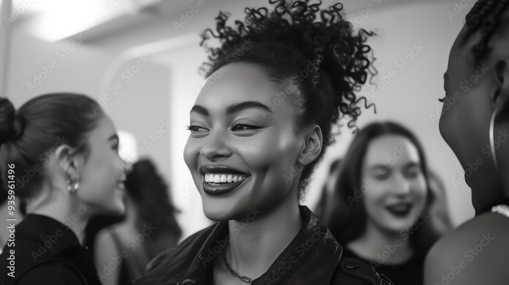 Obraz premium Behind-the-scenes capture of models laughing and interacting with each other before the show starts. Shot with Fuji lens