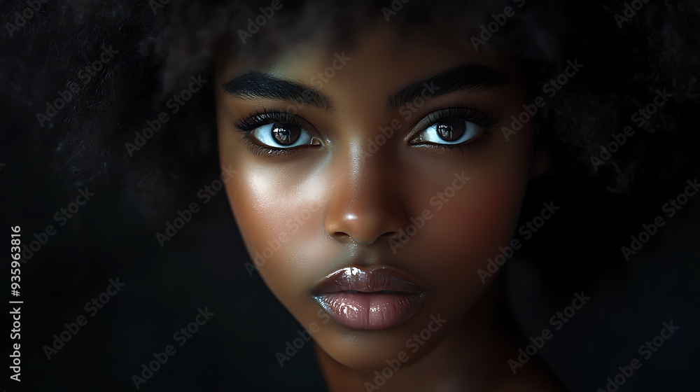 Close-up Portrait of a Young Woman with Dark Skin and Curly Hair Close-up Portrait of a Young Woman with Dark Skin and Curly Hair