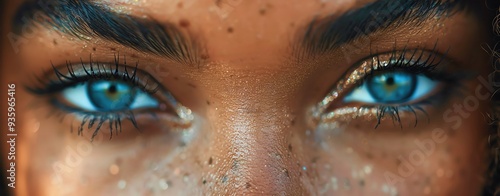 Close-up of a female model's eyes and makeup, highlighting the intricate details and professional artistry. Shot with Canon lens