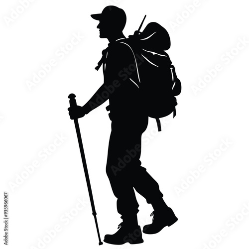Silhouette of a mpuntain hicker vector illustraion png, Hiker vector