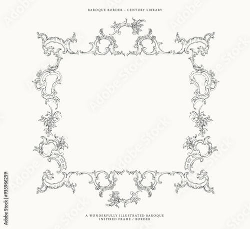 Baroque Inspired Frame Line Art Illustration