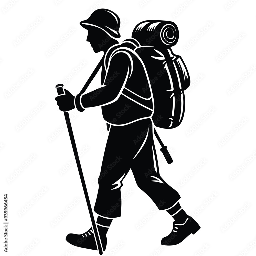 Silhouette of a mpuntain hicker vector illustraion png, Hiker vector Silhouette of a mpuntain hicker vector illustraion png, Hiker vector
