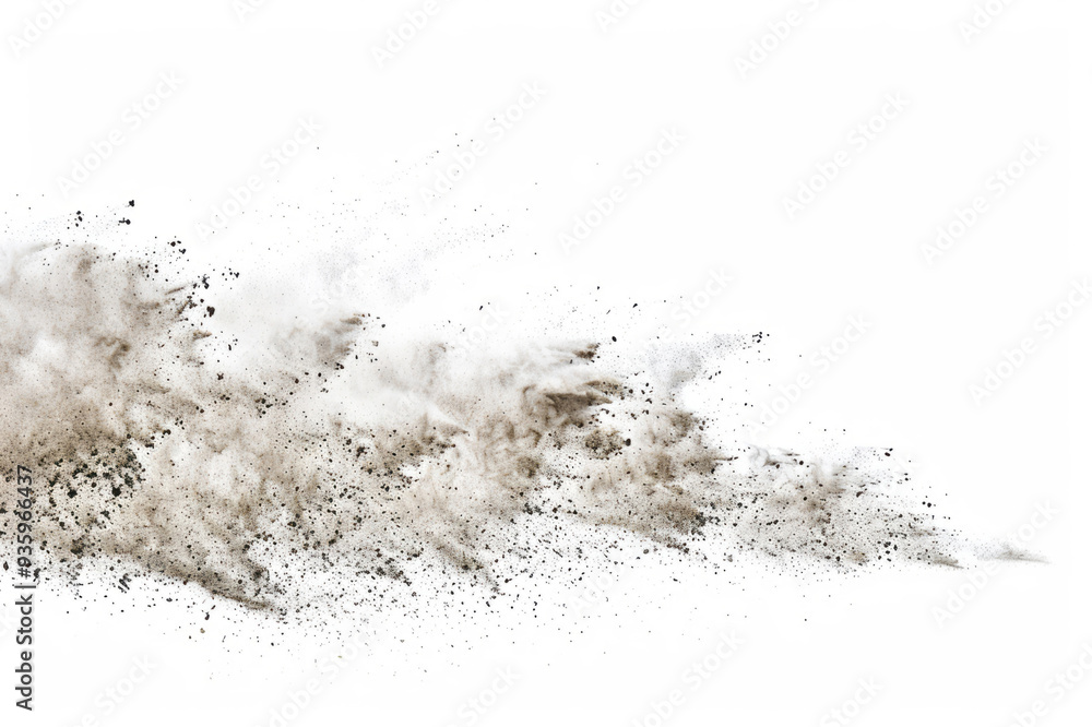Small particles of sand or dust are isolated on a white backdrop. Small particles of sand or dust are isolated on a white backdrop.