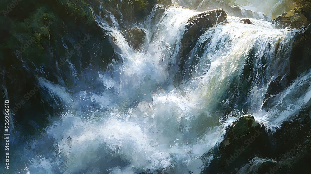 A close-up of a cascading waterfall and rocks A close-up of a cascading waterfall and rocks