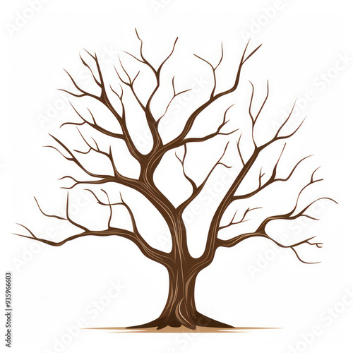 A tree with no leaves is on a white backdrop in a simple design.