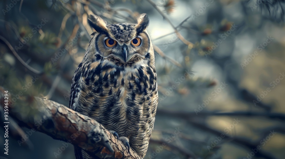 Obraz premium Owl Perched on a Branch.