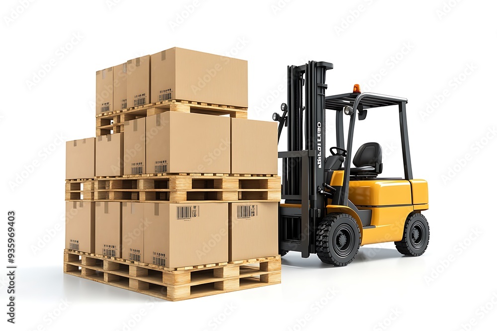 Cardboard boxes on pallet shipping forklift on werehouse on white background. Cardboard boxes on pallet shipping forklift on werehouse on white background.