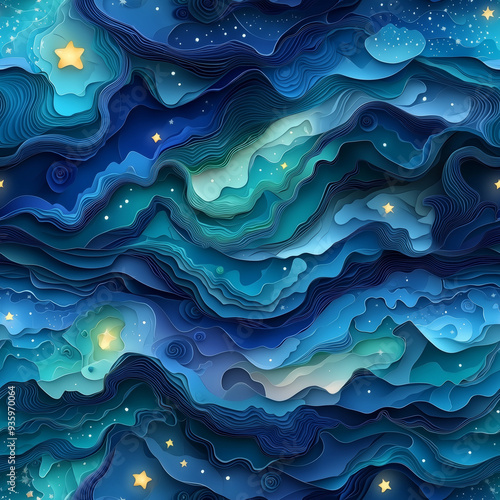 立体ペーパークラフト風のスターリーオーロラパターン