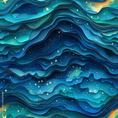 立体ペーパークラフト風のスターリーオーロラパターン