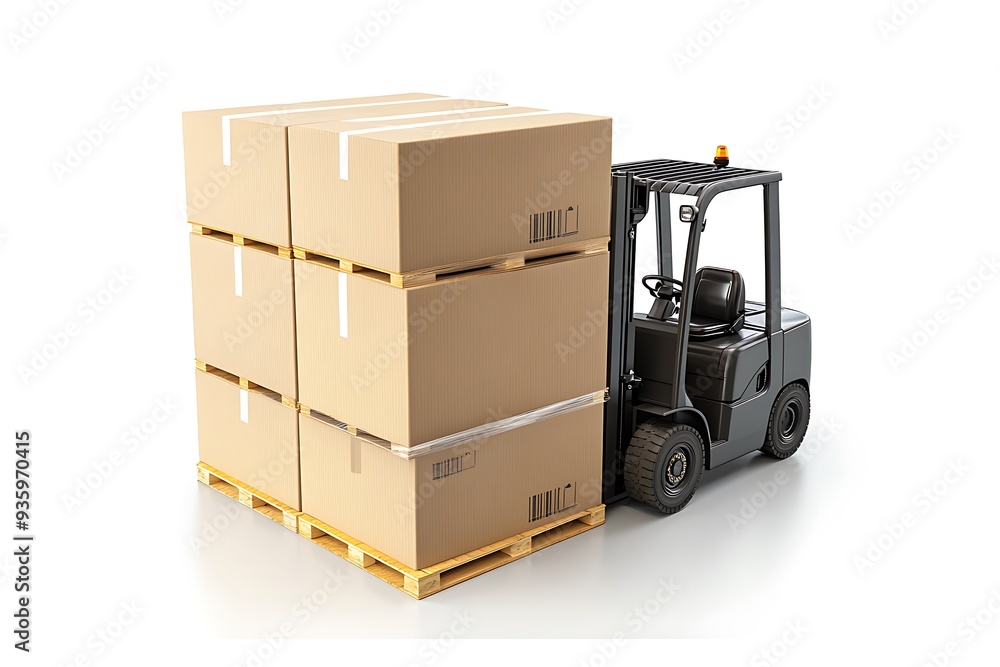 Cardboard boxes on pallet shipping forklift on werehouse on white background. Cardboard boxes on pallet shipping forklift on werehouse on white background.